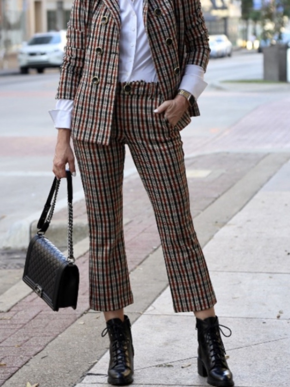 CAbi Brown Multi Plaid Cropped Pants